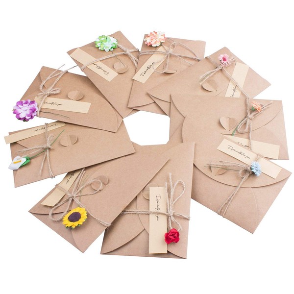 ZARRS Greeting Cards and Envelopes, 9 Multipack Retro Kraft Paper