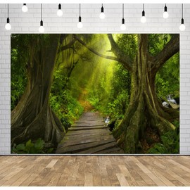 Loccor 6x4ft Fabric Jungle Forest Backdrop Rainforest Landscape Mysterious Rainforest Trail Forest Natural Scenery Background Forest Theme Party Decorations Forest Scene Green Photography