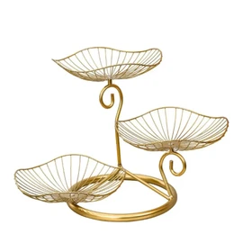 3-Tier Gold Metal Fruit Basket, Kitchen & Living Room Display Organizer