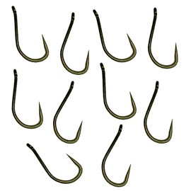 Carp On - Packs of 10 Sze 6 CHOD Fishing Hooks Eyed - Made From Teflon Coated Carbon Steel (Barbless - Camo Green, Pack of 10 - Size 6) [14-8306]