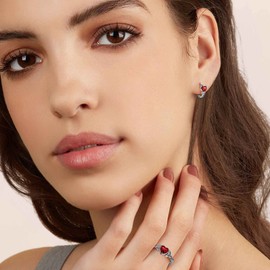 Bestyle 925 Sterling Silver Celtic Knot Hoops Created Heart Diamond Earrings for Women, 5mm January Granet Birthstone Gem Earrings Small Silver Huggie Hoop Earrings