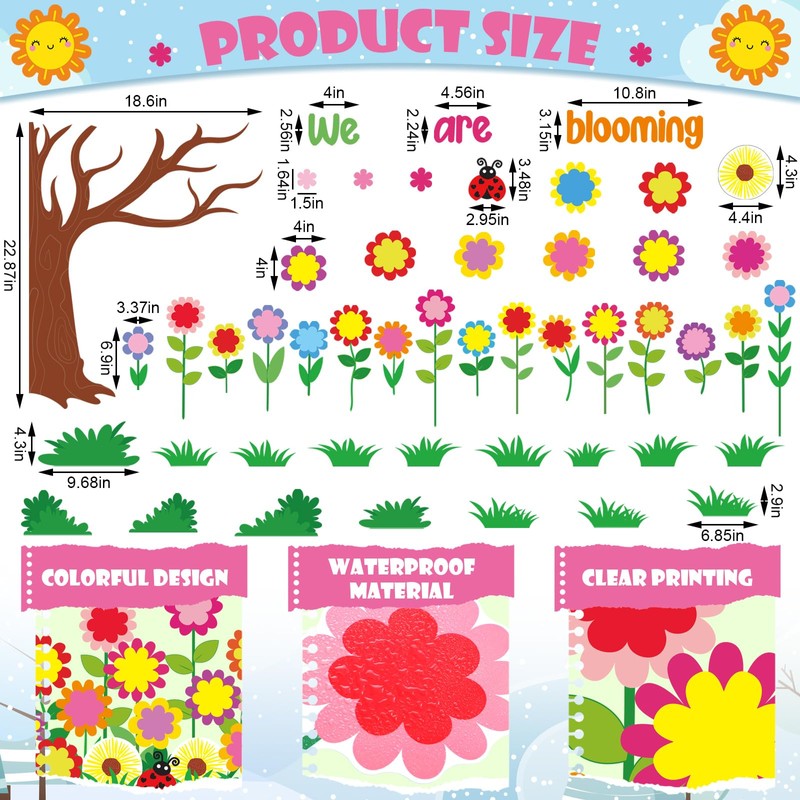 Mooliwe 74 Pcs Spring Flower Bulletin Board Decorations Set We