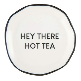 Santa Barbara Design Studio SIPS Drinkware Ceramic Tea Bag Rest, 3.5" Diameter, Hey There Hot Tea