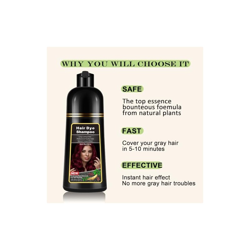 Lymznus Champú Tinte Instantáneo Rojo Vino Oscuro Canas Color Natural