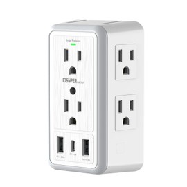 Cargador de pared USB, extensor de sobretensión, súper electro de 6 tomacorrientes con 3 puertos de carga USB (5 V 3.4 A en total) y luz nocturna, adaptador de enchufe múltiple de tira de alimentación