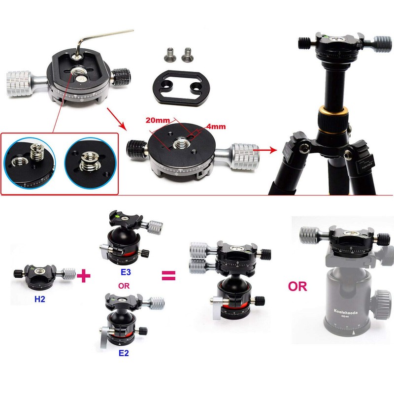 koolehaoda 360° Mini Panoramic Tripod Head Metal Clamp Compatible with