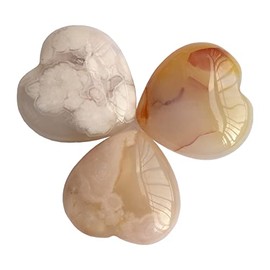 Manekieko Pack of 3 Natural Sakura Agate Bag Palm Tree Thumb Healing Crystal Heart Love Worry Stones 25 mm Reiki Balance Crystal and Healing Stones