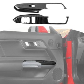 JOSHELA for Mustang Power Window Switch Panel Trim Cover for Ford Mustang 2015-Present Black Carbon Fiber Interior Accessories 2pcs