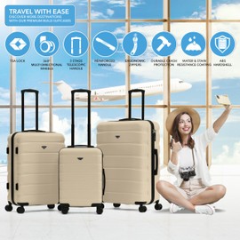 Flight Knight Luggage Sets TSA Lock Silent Double Spinner Wheels Durable Hardside Lightweight Suitcase With 22x14x9 Carry-On Case Maximum Carry On Bag Size For American & United Approved Airlines