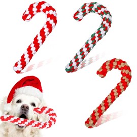 Bipl Pack of 3 Christmas Dog Toys, Christmas Candy Cane Rope, Candy Cane Dog Chew Toy, Christmas Rope Cotton Chew Toy, Interactive Dog Play Rope for Teeth Cleaning