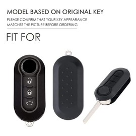 ontto Flip Car key cover fit for FIAT 500 Ducato Panda Punto 500L Lancia Musa key holder case keyring key chain TPU Smart Key Shell protector Accessories 3 buttons Beige