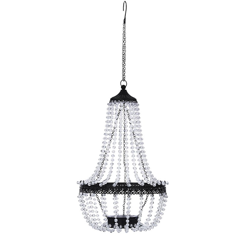 Hanging Solar Lantern Outdoor, 28” Modern Clear Crystal Acrylic Chandelier