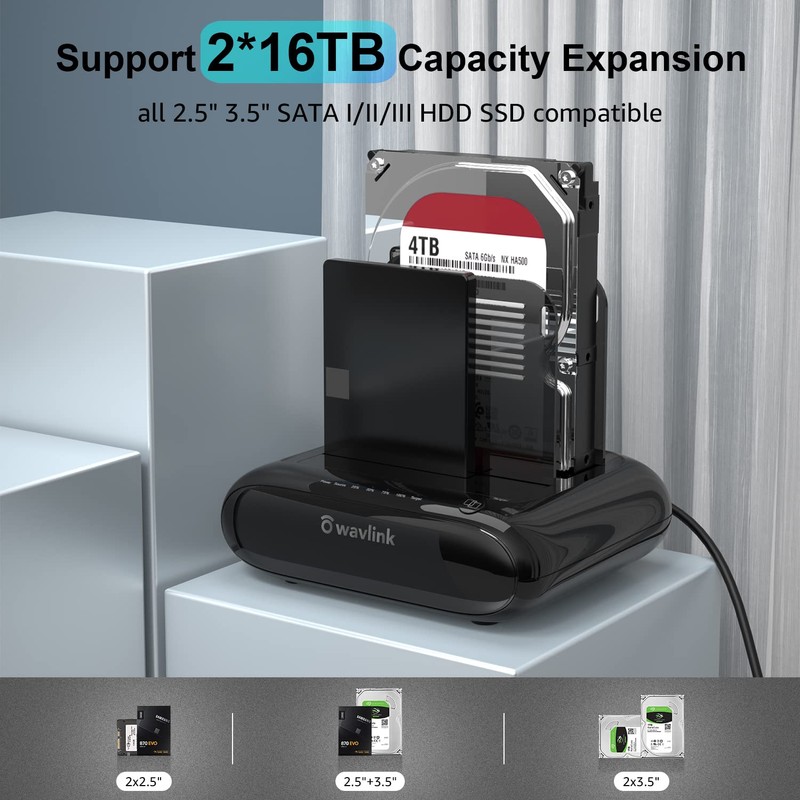 Wavlink Dual Bay External Hard Drive Docking Station, USB 3.0