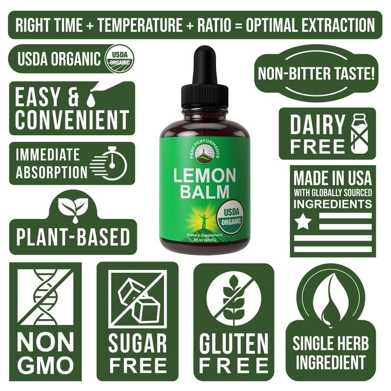 USDA Organic Lemon Balm Liquid Drops – Alcohol-Free Herbal Extract