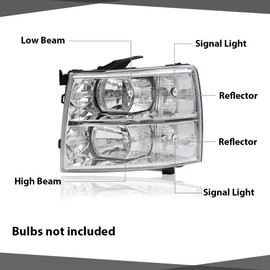 PIT66 Headlights Compatible with Chevy Silverado 1500 2500 3500 & HD Models 2007 2008 2009 2010 2011 2012 2013,Clear lens Chrome Housing Clear Reflector