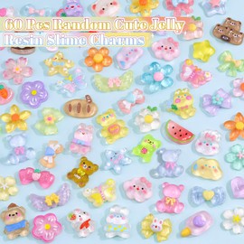 60Pcs Mixed Colors Slime Charms Assorted Cute Jelly Embellishments, Kawaii Accessories, Bulk Flatback Resin Ornament for Phone Junk Cases,Nail Art Design,Crafting Scrapbooking & DIY Decoration