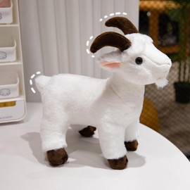 Goat Plush Tie Goat Figure, Animal Goat Model Toy Simulated Goat Statue, Stand Simulated Animal Kawaii Sheep Cuddly Toy, Decoration for Children Figure Toy (40 cm, White)
