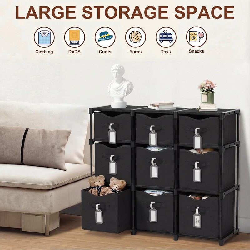 Fiwochic 9 Cube Storage Organizer Shelf with Storage Bins and