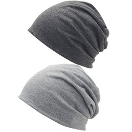 AIZIYIN Classic Winter Women's Beanie Hat, Men Women Lightweight Slouch Beanie Hat Women Men 2 Pieces Soft Beanie Skull Cap Chemo Headwear, gray