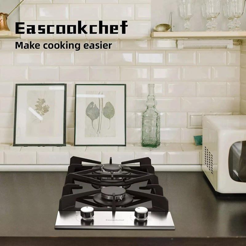 Eascookchef 12 inch Eascookchef Gas Cooktop 2 Burners NG/LPG Tempered