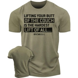 Hardest Lifting Saying Shirts for Men, Funny Weightlifting Gym T-Shirt (Hardest Lift Military Green, LG)