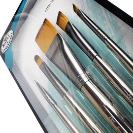 Royal & Langnickel, Zen Series 73 Set of 5 Brushes, Standard Handle, Synthetic Filament, Wash 1, Angular 1/4, Filbert 8, Shader 14, Spotter 20/0, RZEN-SET734
