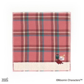 Moomin Towel Museum Check Gift Towel Handkerchief, Red, Package Included, My Gauze Pile, 5-Star Quality, Approx. 9.8 x 9.8 inches (25 x 25 cm)