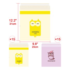 CAIRIAC Adhesive Cartoon Owl Disposable Car Trash Bags, Leakproof Vomit Bags, Suitable for Car Travel Airline Home Kitchen Bathroom Office Adhesive Garbage Bags (30Pcs, Yellow+Pink)