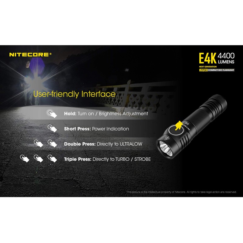 NITECORE E4K 4400 Lumens EDC Flashlight with 5000mAh USB-C Rechargeable