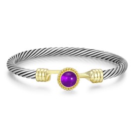 Mytys Cuff Bracelets for Women - Silver Cable Bracelets Two Tone Gold Crystal - Mixed Metal Bangle Designer Dupes Bracelet Jewelry Gift purple