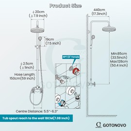 gotonovo Luxury Exposed Shower Faucet Set Bathroom Shower System 8 Inch Wall Mount Rainfall Shower Head with Handheld Spray Cross Double Handle Shower Fixture Adjustable Straight Rod Antique Brass