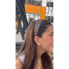 MiraeCollection Luxury Inspired Wide Headband Classic Pattern Brown Faux Leather Hair Accessory