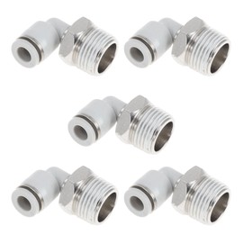 TUCKBOLD Push to Connect Air Fittings 1/4" 90 Degree Air Line Quick Joint Plastic Nickel-plated Copper 3/8"NPT 5 Pcs White Silver Tone