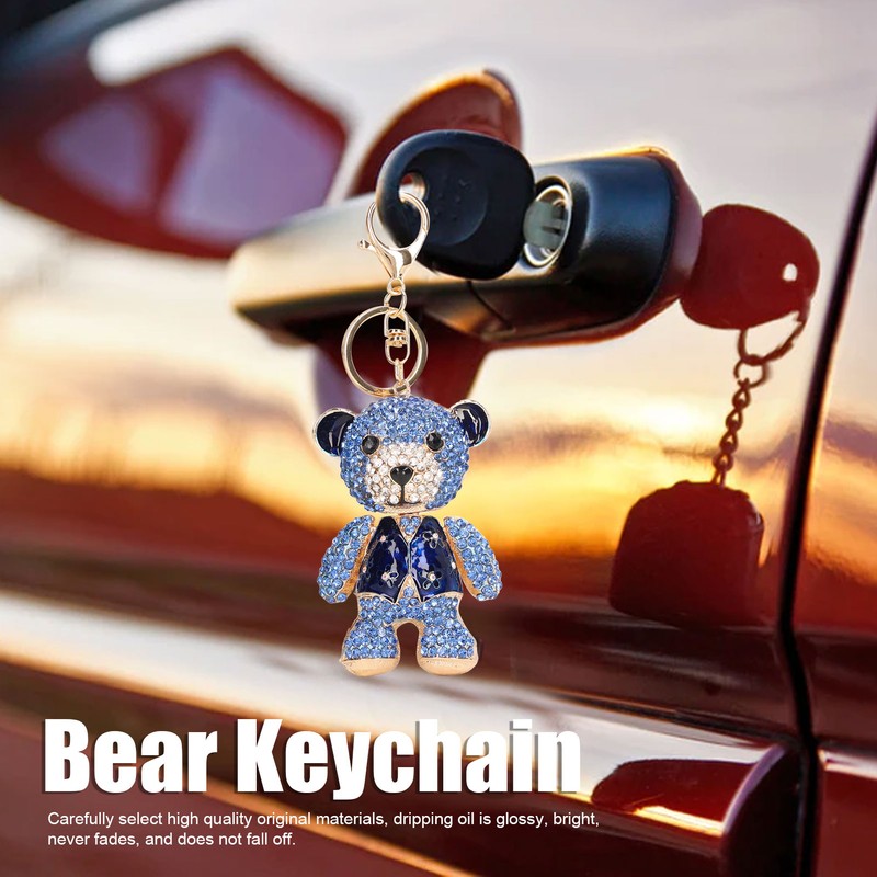 Bear Keychain Electroplate Long Bright Rhinestones Bear Keychain with Hook