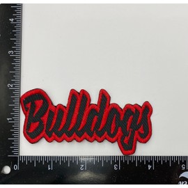 Bulldogs Mascot, Team Name, Embroidered, Iron on Patch (Black Twill/Red Outline)