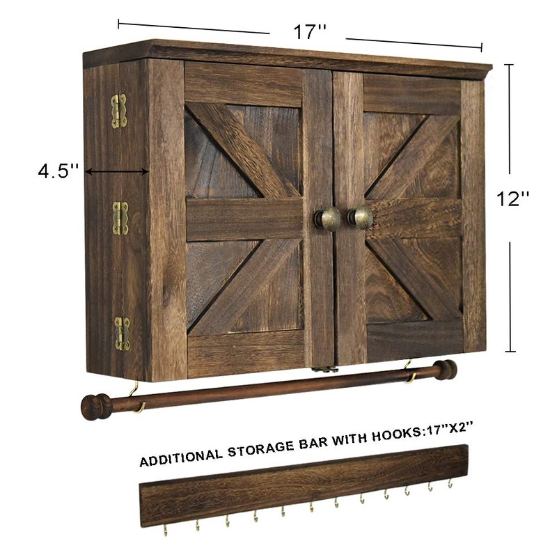 GLANT Rustic Wall Mounted Jewelry Organizer with Wooden Barndoor Decor,Wooden