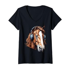 Horse Headphones V-Neck T-Shirt