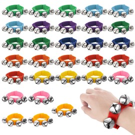 LOLYSIC 30 Pack Wrist Band Jingle Bells, 10 Colors, Wrist Bells Ankle Bells, Adjustable Musical Hand Bells Jingle Bell Bracelets, Musical Instrument Percussion Christmas Party Favors