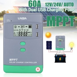 LINEBA 100A 12V/24V/48V MPPT Solar Panel Regulator Charge Controller Auto PV Max 5200W - 60A MPPT 12V/24V