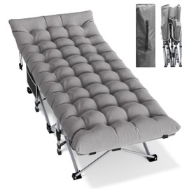 Seeutek Folding Camping Cot for Adults with Carry Bag, Portable Bed with Detachable Cushion, Waterproof 1200D Oxford Fabric, Cot Bed for Camping, Hunting, Lounging, Camping Cots, Gray Cot & Gray Pad
