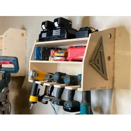 Factory Crafts Drill Charging Station | Drill Storage | Wall Mounted Tool Storage Organizer | Power Tool Storage - Power Drill Toolbox Screwdriver Cordless Drill Organizer - Wooden 5-Slot