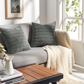 Topfinel Dark Grey Cushion Covers 45cm x 45cm with Invisible Zip for Room Decor, Chain Corduroy Fabric for 45 x 45 Cushions, Set of 2 Soft Cushion Covers