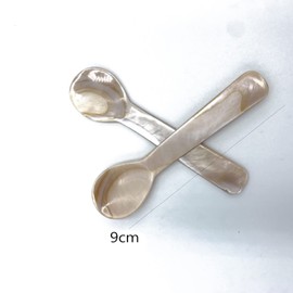 Pack of 2 Handmade Caviar Spoons Nut of Perle MOP Caviar Spoon W Round Handle for Caviar Eggs Serving, 3.55 Inches, Coffee Colour