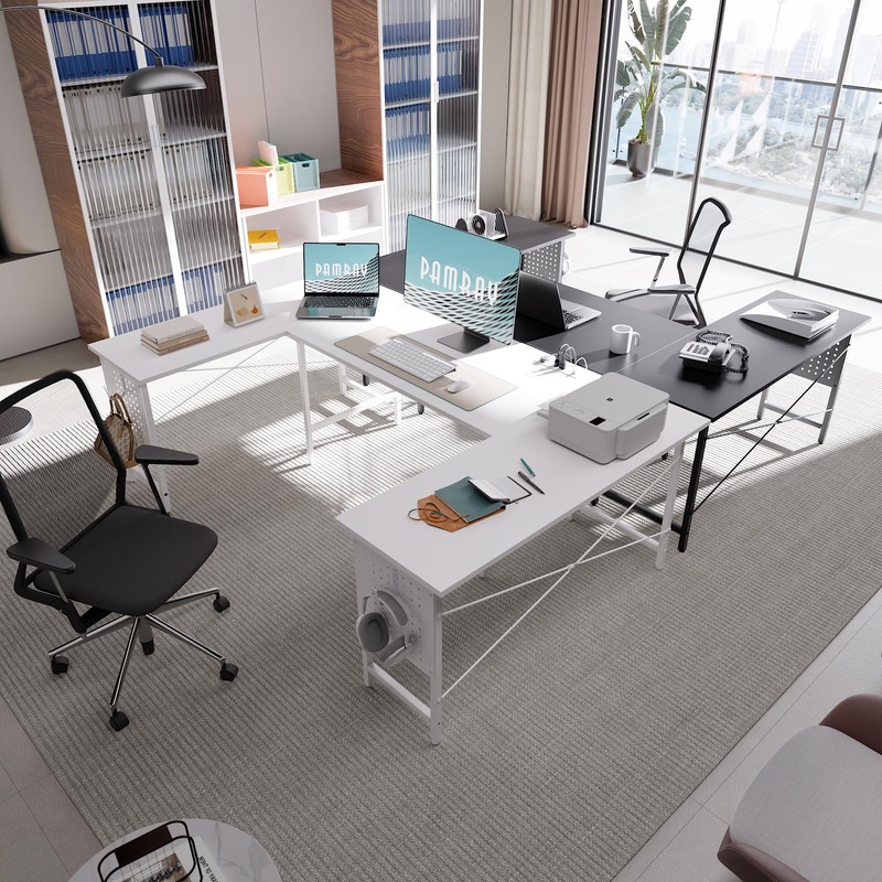 Pamray 71 Inch Large Computer Desk with Power Outlets,U Shaped