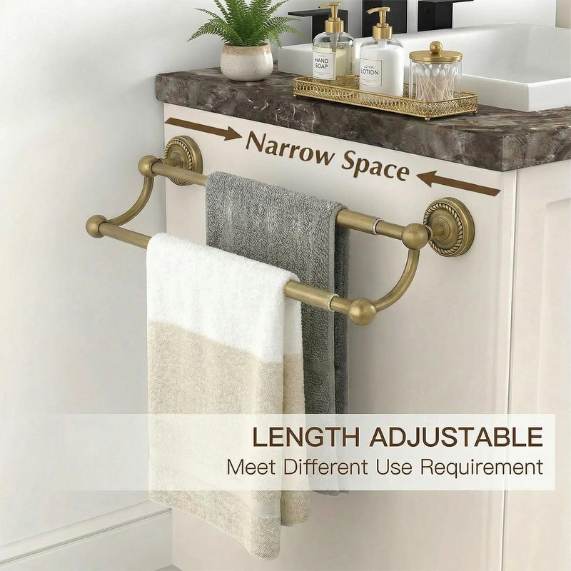 Adjustable Double Towel Bar, Antique Brass Wall Mount Towel Rack