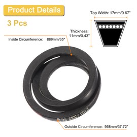 sourcing map 3 Pack B35 Classic Wrapped V-Belt, 38" Outside Circumference Wrapped Industrial Rubber V-Belt B Profile V-Belt for Industrial Machinery Equipment, Black