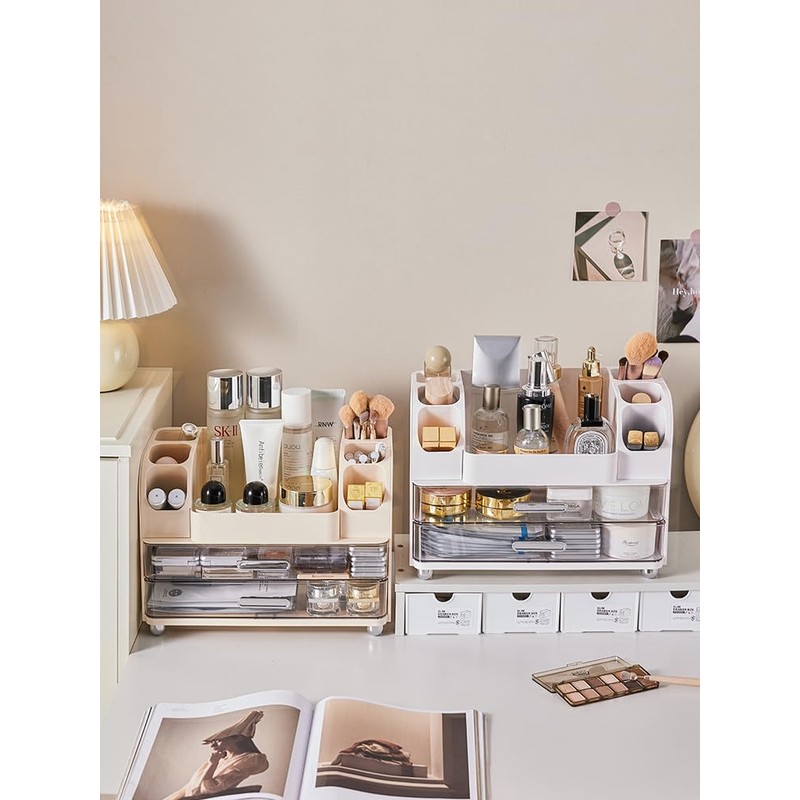 Makeup Organizer with 2 Drawers, Cosmetic Display Case, Storage Holder