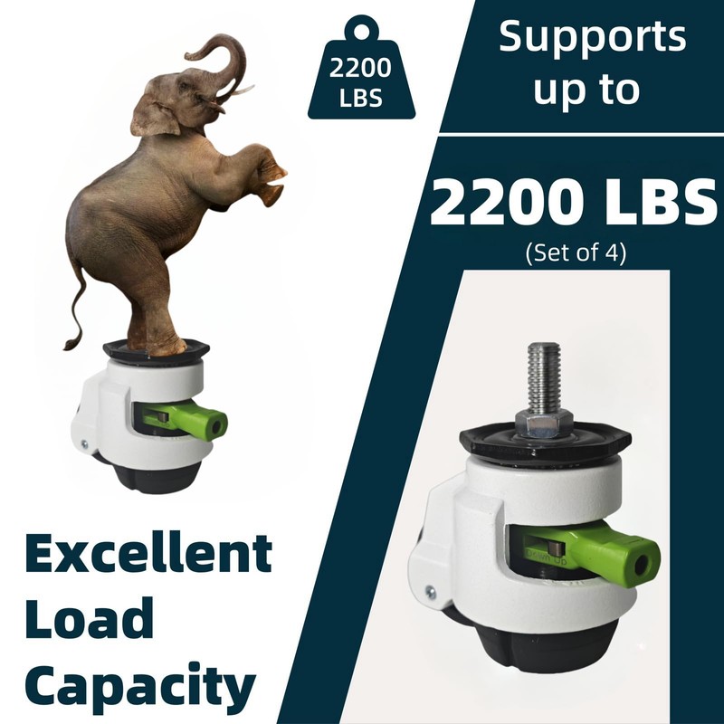 4-Pack Heavy-Duty Stem Casters with Retractable Wheels 2200 Lbs Total