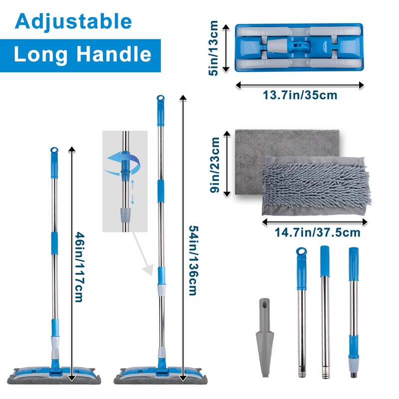 BITOPE Microfiber Dust Mop with Rotatable Flat Head, Professional Wet