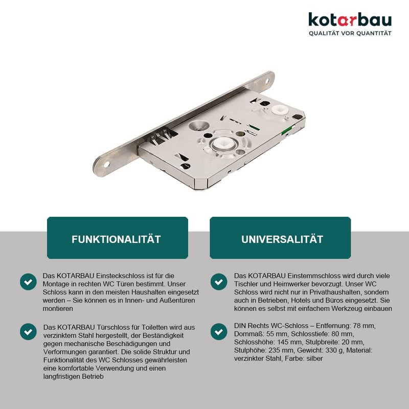 KOTARBAU® Toilet Mortice Lock 78 x 55 mm Door Lock